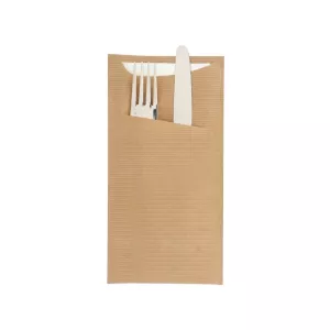 Pochettes serviette blanche 11.2x22.5cm kraft marron vergé